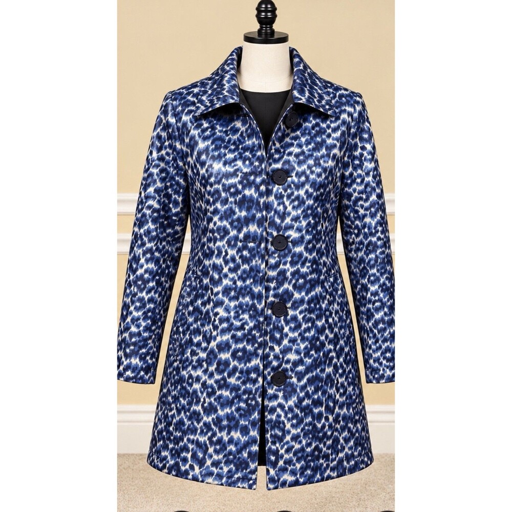 Dennis Basso Leopard Print Satin Water Resistant Reversible Jacket S/M (8-10 )